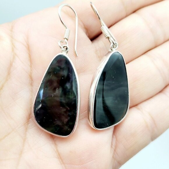 Charles Albert Rainbow Obsidian Earrings Drop Dangle 950 Fine Sterling Silver - Picture 1 of 7